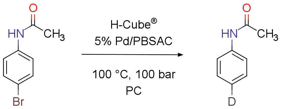 Continuous flow catalytic deuterodehalogenation